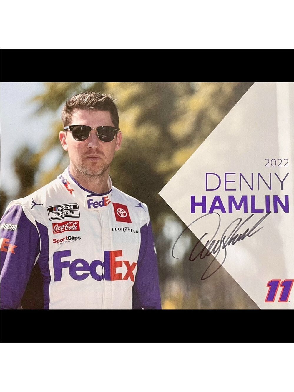 2022 Denny Hamlin FedEx NASCAR Signed 8.5x11 Postcard - NASCAR Cut Signatures